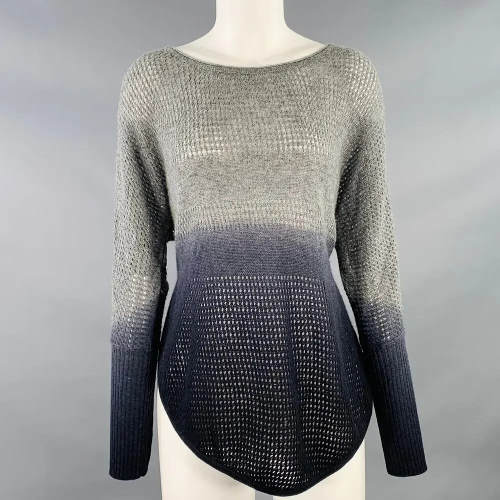 KOKUN Size XS Grey Navy Cashmere Ombre Open Knit Pullover